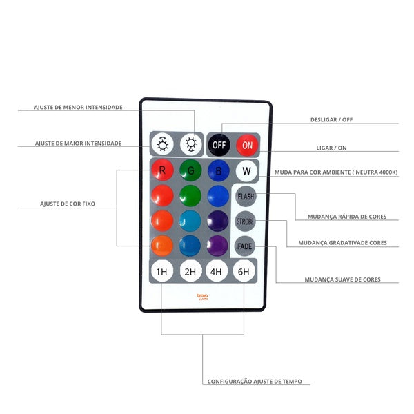 Luminária de Mesa LED RGB com Controle - 13 Cores